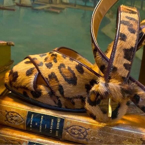 Ralph Lauren Collection Leopard Print Kelsey Pony Hair Calf Platform Sandal - Picture 15 of 16